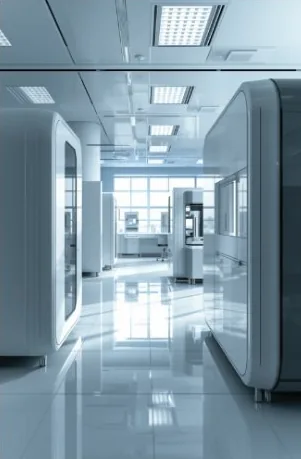 Spotless pharmaceutical laboratory corridor